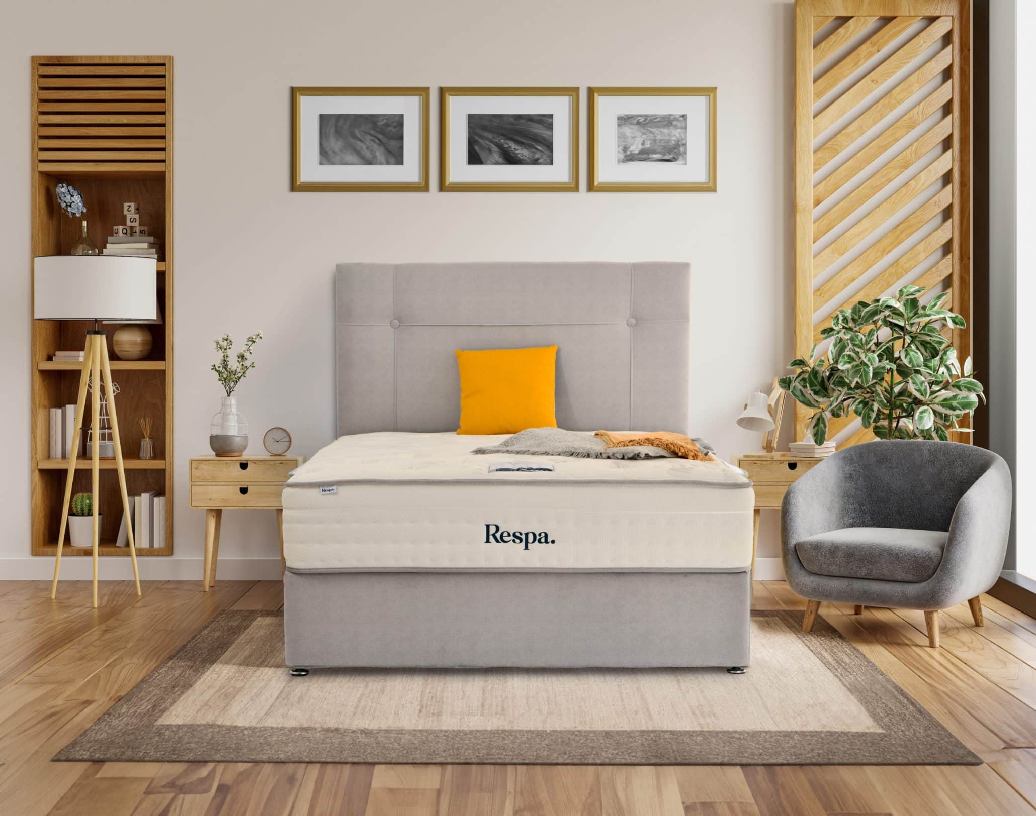 Interior bedroom wall mockup in farmhouse style with armchair.