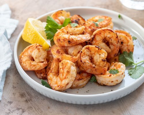 Spicy garlic chilli Prawns Shrimps with lemon and cilantro